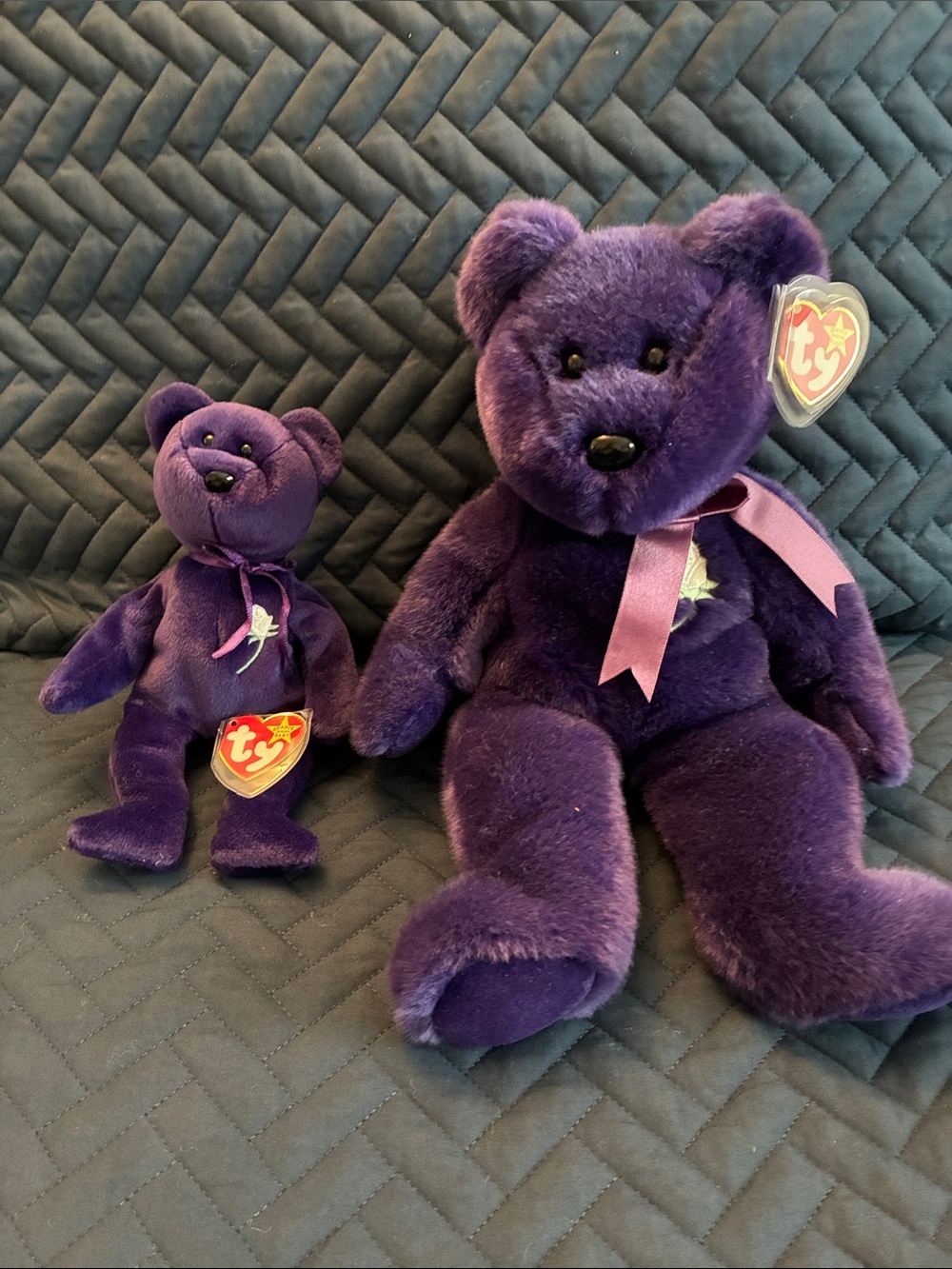 Ty “Princess” Purple Bear Pair with Ribbon and Heart Tags